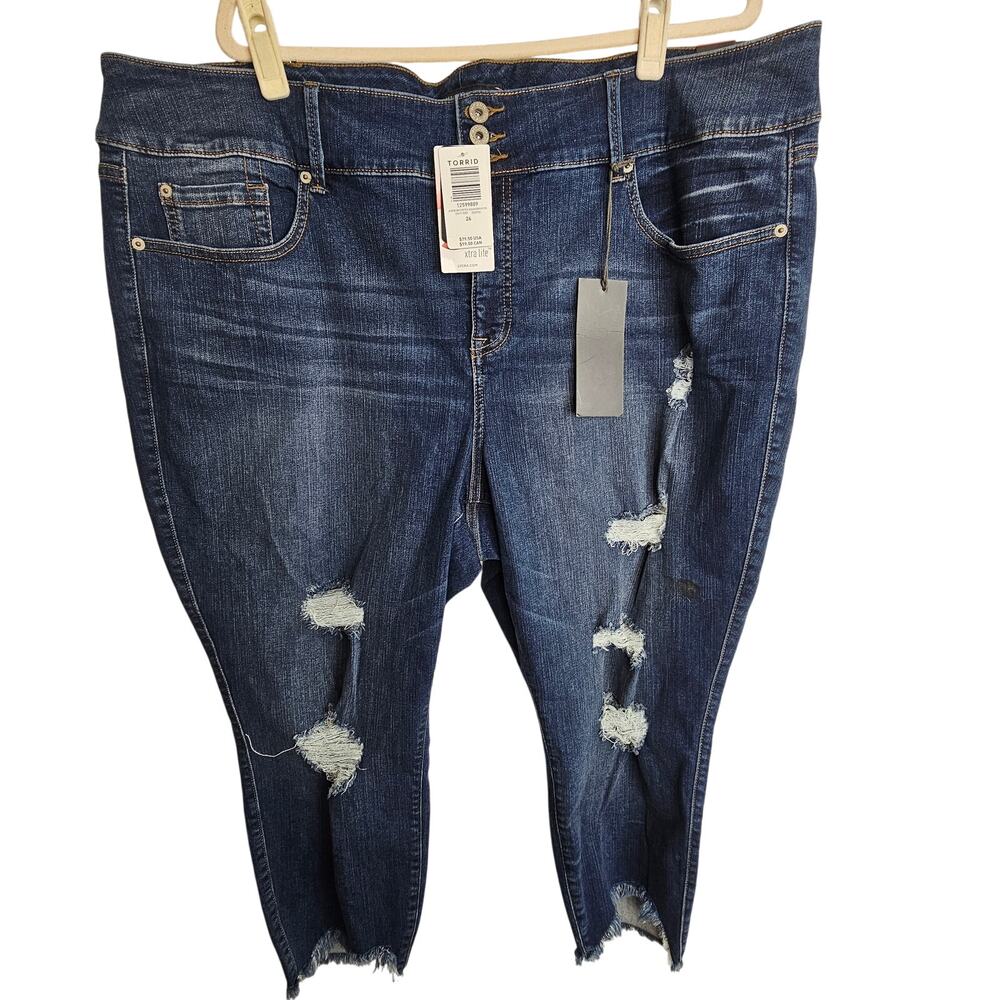Torrid Womens Brighton Jeggings Distressed Jeans Sz 26 Crop Stretch Denim Grunge